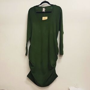 Derek Heart Plus 1X Green Long Sleeve Ribbed Sweater Ruched Bodycon